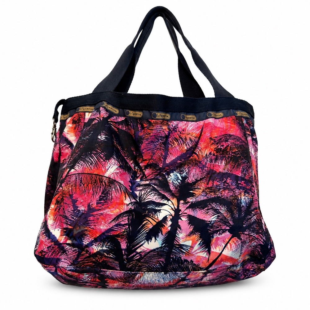 LeSportsac Reversible Tote Bag Tropical Palm Sunset Red Geometric Nylon Large - Picture 4 of 5